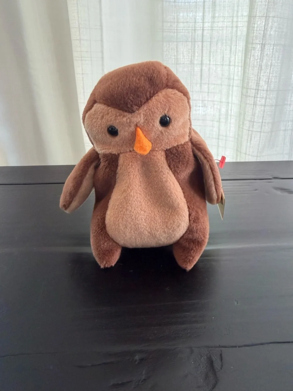 Ty  Beanie Baby Brown Plush Owl Toy with Orange Beak